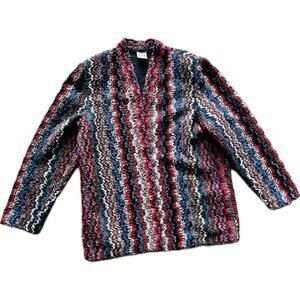 True Vintage 70s Graff Californiawear Cardigan Fuzzy Sweater Wavy 14 L XL